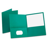 Twin-pocket Folder, Embossed Leather Grain Paper, Teal, 25-box