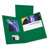 Twin-pocket Folder, Embossed Leather Grain Paper, Hunter Green, 25-box
