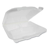 Foam Hinged Lid Containers, Dual Tab Lock Economy, 9.13 X 9 X 3.25, 3-compartment, White, 150-carton
