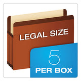 Premium Reinforced Expanding File Pockets, 5.25" Expansion, Letter Size, Red Fiber, 5-box