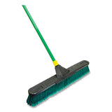 Bulldozer Multisurface Pushbroom With Scraper Block, 24 X 60, Powder Coated Steel Handle, Green-black-yellow