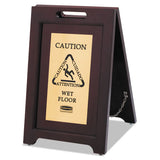 Executive 2-sided Multi-lingual Caution Sign, Brown-brass, 15 X 23 1-2