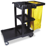 Multi-shelf Cleaning Cart, Three-shelf, 20w X 45d X 38.25h, Black