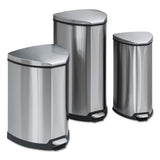 Step-on Waste Receptacle, Triangular, Stainless Steel, 7 Gal, Chrome-black