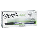 Water-resistant Ink Stick Plastic Point Pen, 0.88 Mm, Blue Ink, Black-gray-blue Barrel, Dozen