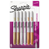 Metallic Fine Point Permanent Markers, Bullet Tip, Gold-silver-bronze, 6-pack