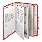 Eight-section Pressboard Top Tab Classification Folders With Safeshield Fasteners, 3 Dividers, Letter Size, Bright Red, 10-bx