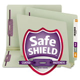 End Tab 3" Expansion Pressboard File Folders W-two Safeshield Coated Fasteners, Straight Tab, Letter Size, Gray-green, 25-box