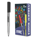 Stridemark Permanent Marker, Fine Bullet Tip, Black, 12-box