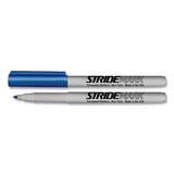 Stridemark Permanent Marker, Fine Bullet Tip, Blue, 12-pack