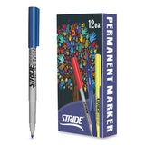 Stridemark Permanent Marker, Fine Bullet Tip, Blue, 12-pack