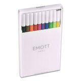 Emott Porous Point Pens, Fine 0.4 Mm, Assorted Ink, White Barrel, 10-pack