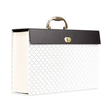 Expanding File Box, 5.25" Expansion, 19 Sections, Letter Size, White-black-gold