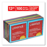 Fan-folded Self-stick Pop-up Note Pads, 3 X 3, Assorted Bright, 100-sheet, 12-pk