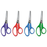 Kids' Scissors, Rounded Tip, 5" Long, 1.75" Cut Length, Assorted Straight Handles, 12-pack