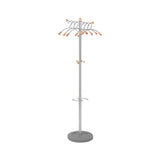 Wavy Coat Tree, Six Hangers-two Knobs-four Hooks, 18.88w X 14d X 68.5h, Silver Steel-wood