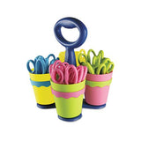 Scissor Caddy With Kids' Scissors, 5" Long, 2" Cut Length, Assorted Straight Handles, 24-set