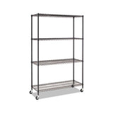 Nsf Certified 4-shelf Wire Shelving Kit With Casters, 48w X 18d X 72h, Black
