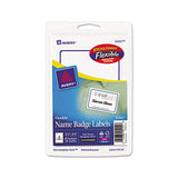 Flexible Adhesive Name Badge Labels, 3.38 X 2.33, White-blue Border, 40-pack
