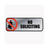 Brushed Metal Office Sign, No Soliciting, 9 X 3, Silver-red