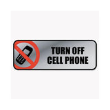 Brushed Metal Office Sign, Turn Off Cell Phone, 9 X 3, Silver-red