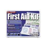 All-purpose First Aid Kit, 34 Pieces, 3 3-4 X 4 3-4 X 1-2, Blue-white