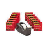 Transparent Tape Value Pack With Black Dispenser, 1" Core, 0.75" X 83.33 Ft, Transparent