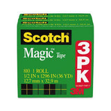Magic Tape Refill, 1" Core, 0.5" X 36 Yds, Clear, 3-pack