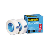 Removable Tape, 1" Core, 0.75" X 36 Yds, Transparent, 2-pack
