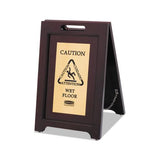 Executive 2-sided Multi-lingual Caution Sign, Brown-brass, 15 X 23 1-2