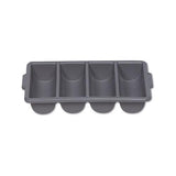 Cutlery Bin, 4 Compartments, Plastic, Gray