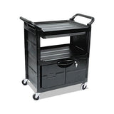Utility Cart With Locking Doors, Two-shelf, 33.63w X 18.63d X 37.75h, Black
