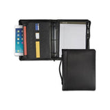 Leather Multi-ring Zippered Portfolio, Two-part, 1" Cap, 11 X 13 1-2, Black