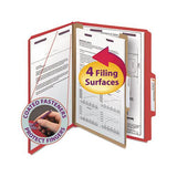 Four-section Pressboard Top Tab Classification Folders With Safeshield Fasteners, 1 Divider, Letter Size, Bright Red, 10-box