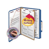 Four-section Pressboard Top Tab Classification Folders With Safeshield Fasteners, 1 Divider, Letter Size, Dark Blue, 10-box