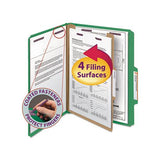 Four-section Pressboard Top Tab Classification Folders With Safeshield Fasteners, 1 Divider, Letter Size, Green, 10-box