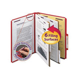 Six-section Pressboard Top Tab Classification Folders With Safeshield Fasteners, 2 Dividers, Letter Size, Bright Red, 10-box