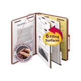 Pressboard Classification Folders With Safeshield Coated Fasteners, 2-5 Cut, 2 Dividers, Letter Size, Red, 10-box