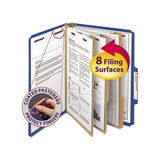Eight-section Pressboard Top Tab Classification Folders With Safeshield Fasteners, 3 Dividers, Letter Size, Dark Blue, 10-box