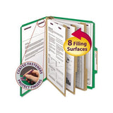 Eight-section Pressboard Top Tab Classification Folders With Safeshield Fasteners, 3 Dividers, Letter Size, Green, 10-box