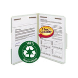 100% Recycled Pressboard Fastener Folders, Letter Size, Gray-green, 25-box