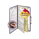 Six-section Pressboard Top Tab Classification Folders With Safeshield Fasteners, 2 Dividers, Legal Size, Dark Blue, 10-box