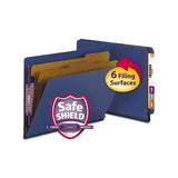 End Tab Pressboard Classification Folders With Safeshield Fasteners, 2 Dividers, Letter Size, Dark Blue, 10-box