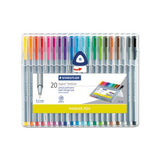 Triplus Fineliner Stick Porous Point Pen, Extra-fine Needle Tip, 0.3mm, Assorted Ink, Silver Barrel, 20-set