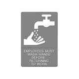 Ada Sign, Employees Must Wash Hands... Tactile Symbol-braille, 6 X 9, Gray