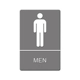 Ada Sign, Men Restroom Symbol W-tactile Graphic, Molded Plastic, 6 X 9, Gray